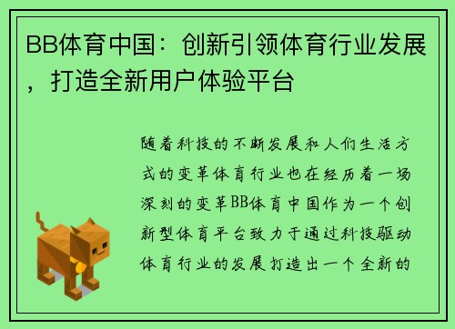 BB体育中国：创新引领体育行业发展，打造全新用户体验平台